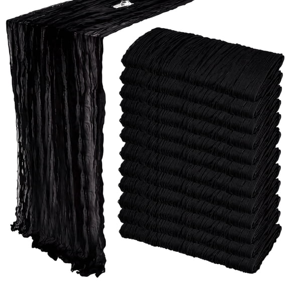 10ft Black Table Runner Cotton Linen Blend, Sheer Gauze Fabric for Halloween Gothic Wedding Party Decor, Rustic Romantic Banquet Buffet Tablecloth Decoration