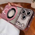 thumbnail image 5 of Magnetic Stand for iPhone 17 Pro Case, [Compatible with Magsafe][Built-in Camera Lens Protector] Luxury Glitter Bling Card Soft TPU Diamond Rhinestone Clear Cover for Women Girls 6.3'', Pink, 5 of 12