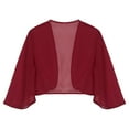 thumbnail image 4 of ZALDITA Womens Shrug Soft Chiffon Open Front Sheer 3/4 Sleeve Cropped Bolero Cardigan Burgundy XL, 4 of 7