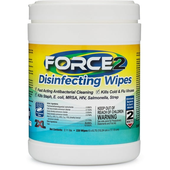 2XL FORCE2 Disinfecting Wipes - Wipe - 6" Width x 6.75" Length - 220 / Tub - 220 / Each - White | Bundle of 5 Each
