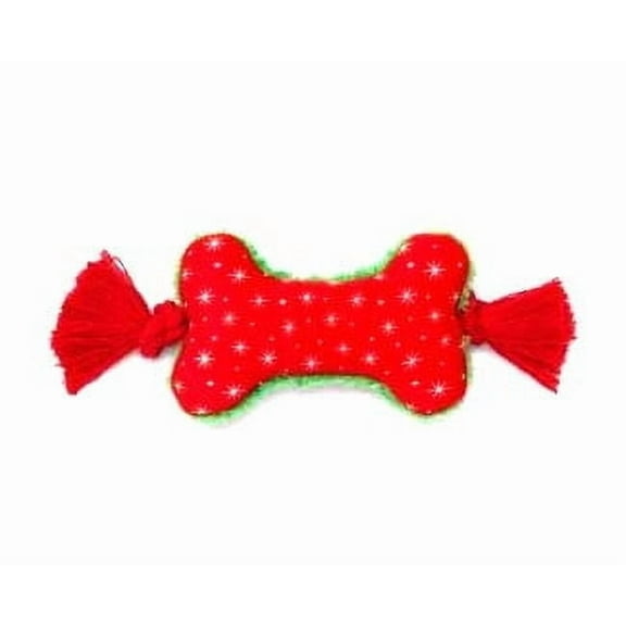 Generic Chewable 1-Piece Squeaky & Plush Dog Toy with 1 Dog Bone Toy, Red Snowflake