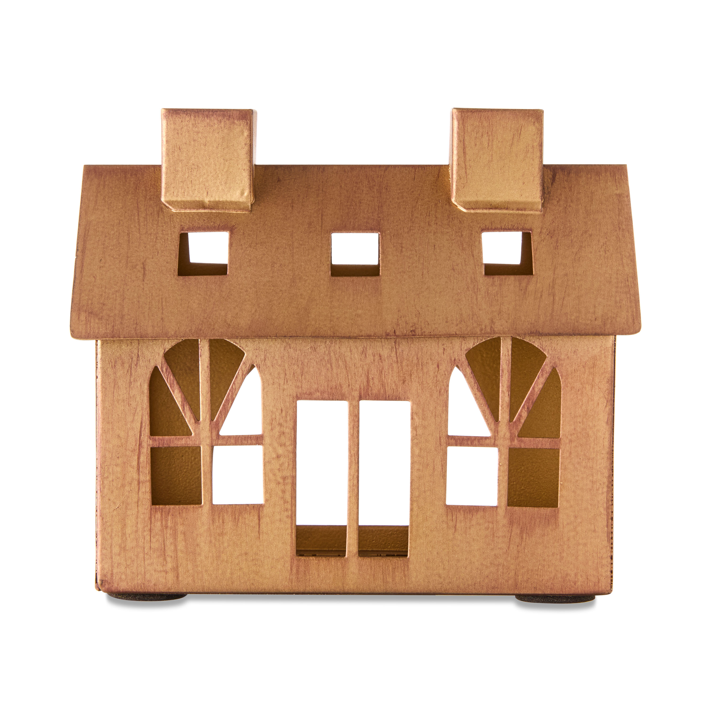 Small Metal Decorative House Christmas Tabletop Decoration, Bronze, 4.75", by My Texas House