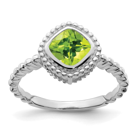 Primal Gold 10 Karat White Gold Cushion Peridot Ring