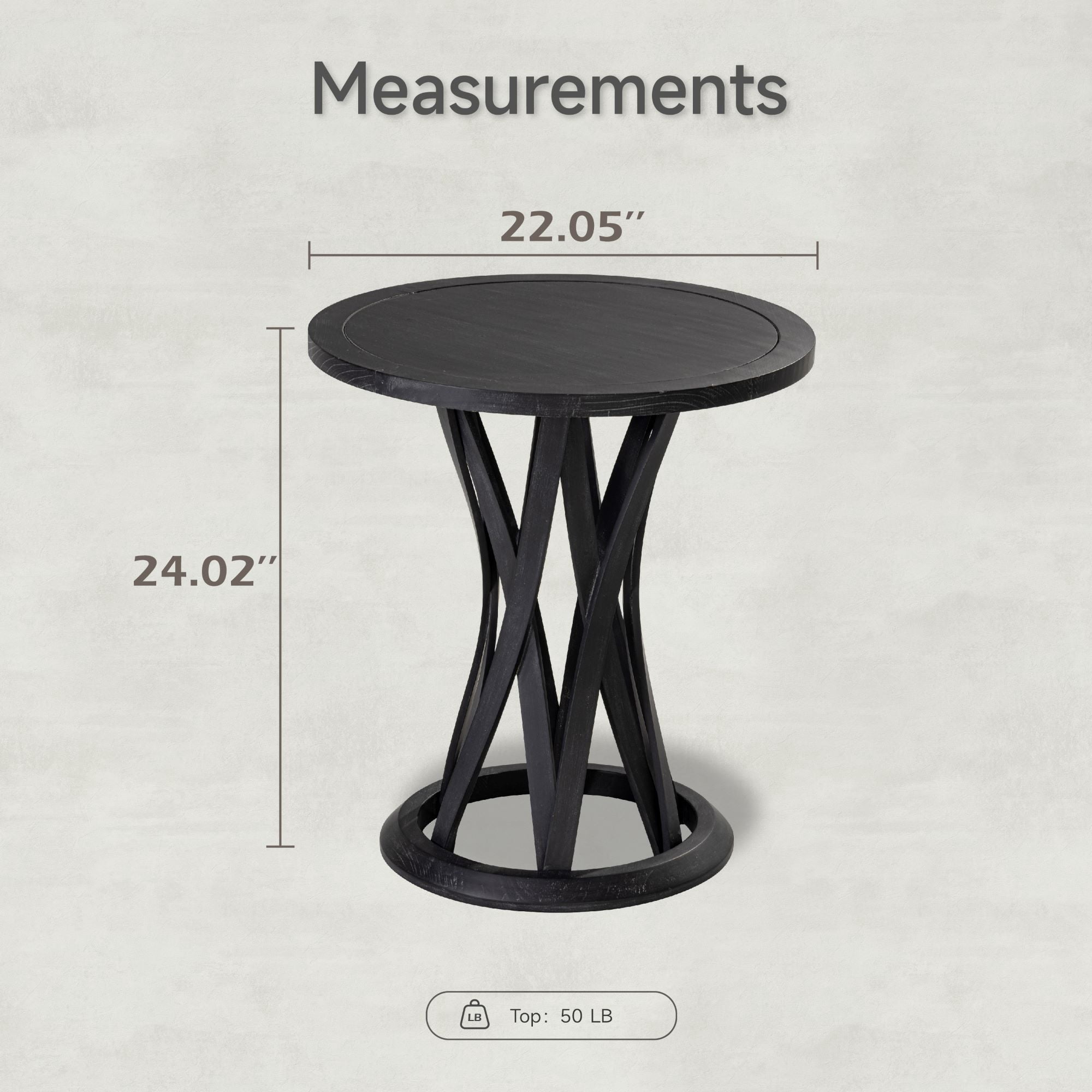COZAYH Round Farmhouse End Table with Crisscross Pedestal Base, Distressed Finish Side Table Rustic Accent Table for Living Room, Pine Wood, Black