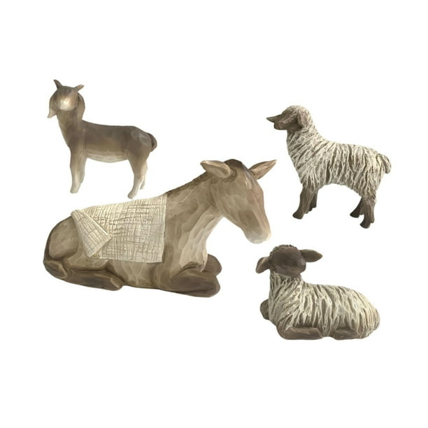 Juego de belén de 4 figuras de animales Strade Fareast Limited burro caballo oveja pintadas a mano