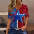 thumbnail image 5 of Womens Short Sleeve American Flag T Shirt Patriotic Shirts 4th of July Tops Casual V Neck Lounge Wear Red, XL, 5 of 5
