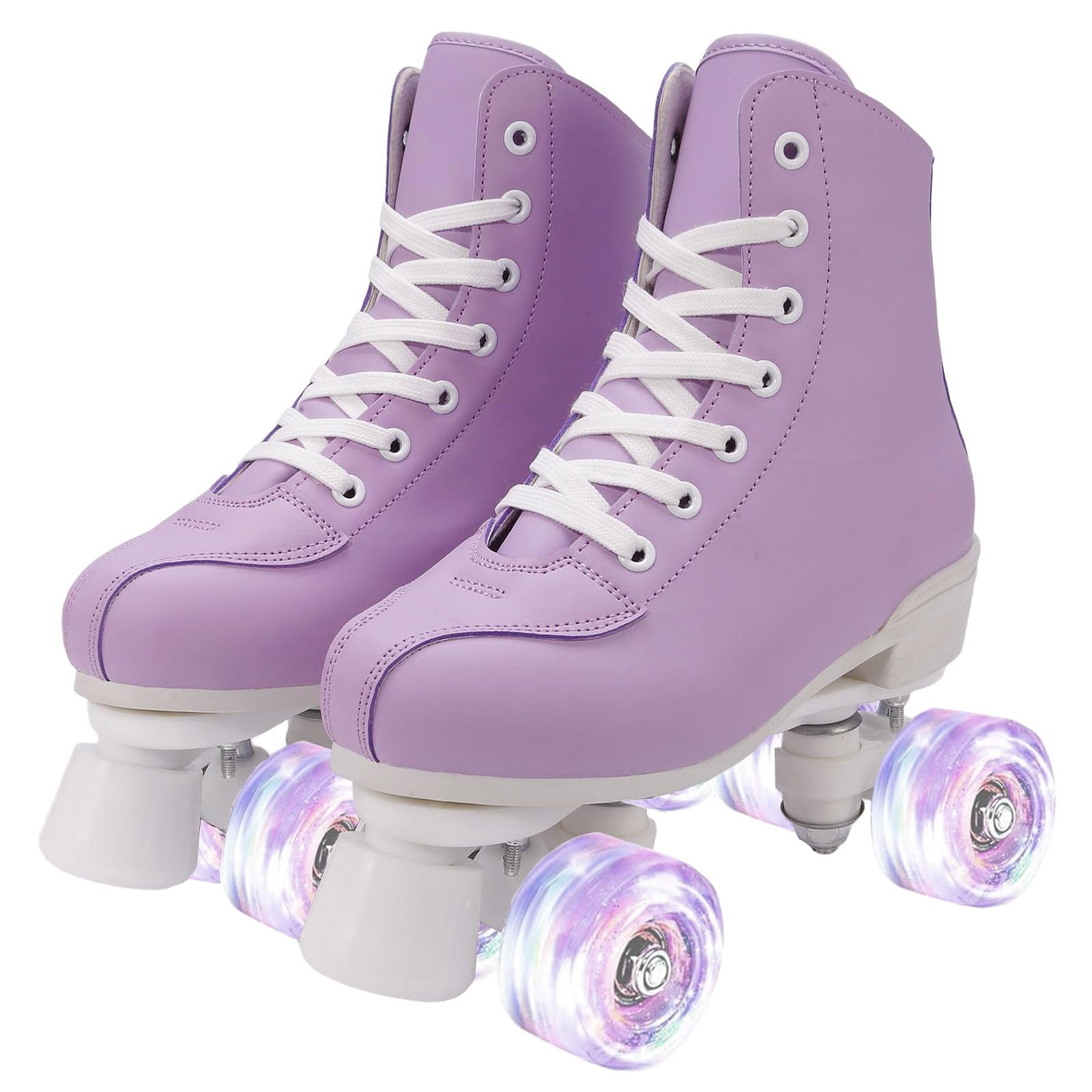 XunKA Adjustable Light Up Quad Roller Skates for Beginners - High-Top PU Leather Double-Row Wheels for Indoor Outdoor Use - Unisex Skates for Women, Men, Girls and Boys
