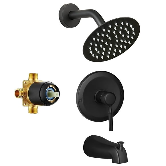 Juego de grifos para bañera con cabezal de ducha tipo lluvia de 15 cm, negro mate