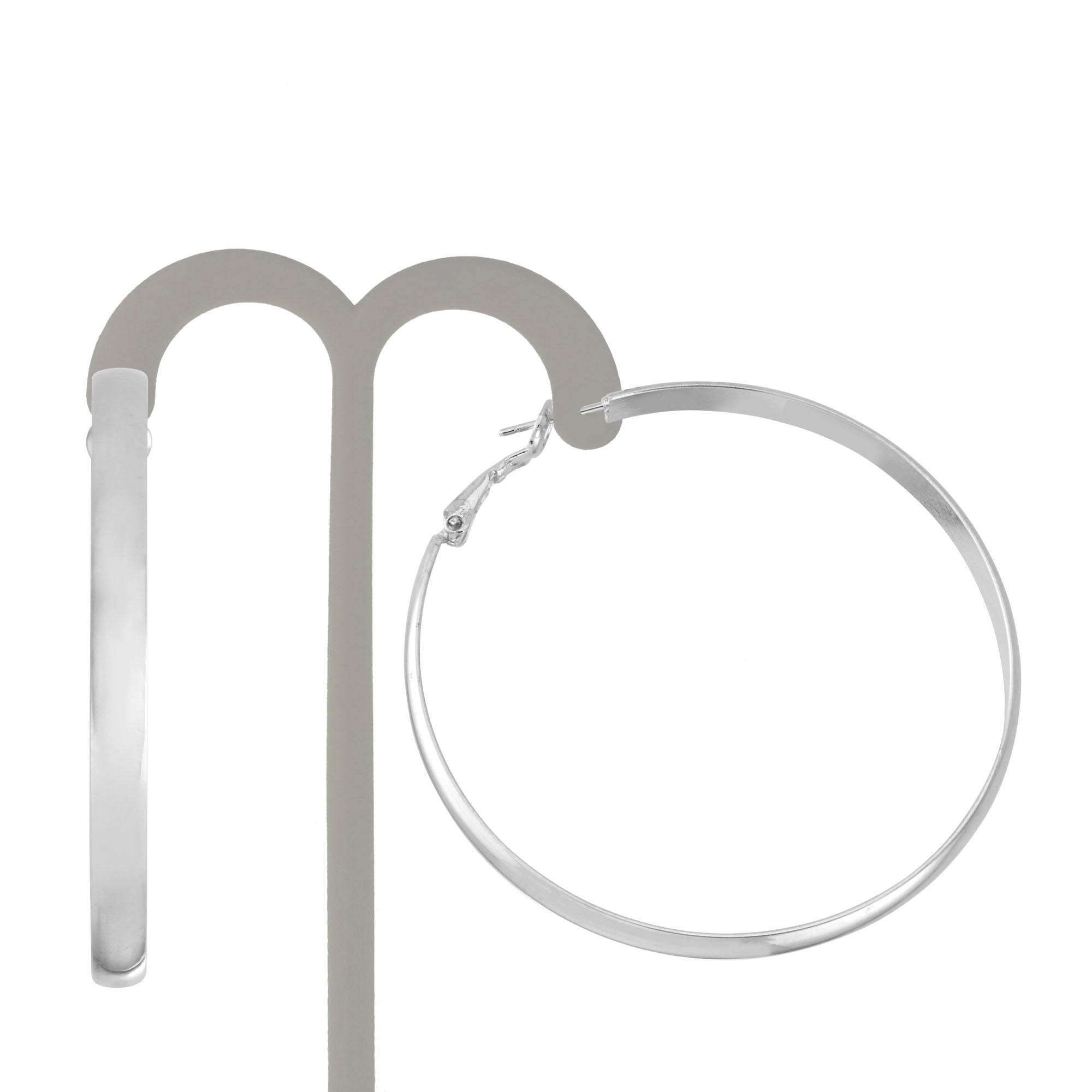 X & O Women's Silver Plated Polished 5mm X 60mm Hoop Earrings