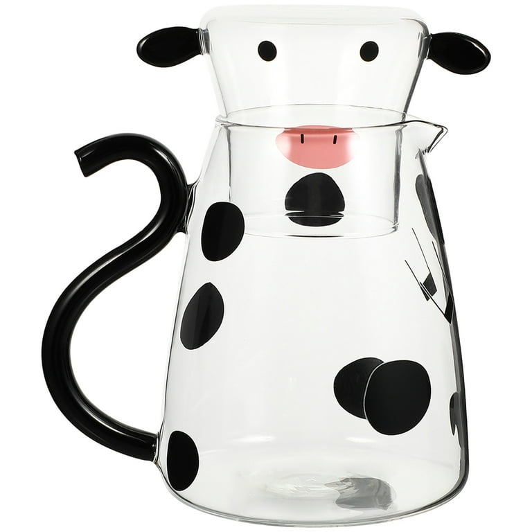 Cartoon Cow Clear Glass Water Carafe Cute Household Glass Milk Pitcher and  Cup Set 
