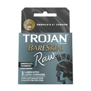 Trojan Bareskin Raw Condoms, Thin Condoms, 3 Count Lubricated Condoms