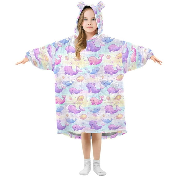 joogoo Wearable Blanket Hoodie for Cute Dolphins Cartoon Oversized Sherpa Hooded 3-14 YR M