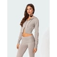 thumbnail image 4 of Womens Two Piece Knit Outfits Sweater Set Long Sleeve Zip Up Cropped Hoodie Top and Bootcut Pants Set Light Gray S, 4 of 8