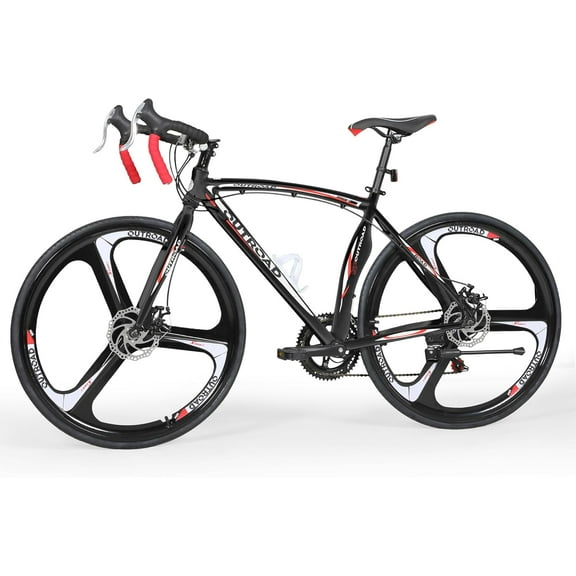 Marknig Road Bike, 14-Speed 700C Racing Bike for Adults with Lightweight Aluminum Frame and Dual Disc & V-Brakes, Commuter Bicycle for Men & Women, Smooth-Riding Fitness & City Bike, Black & Red