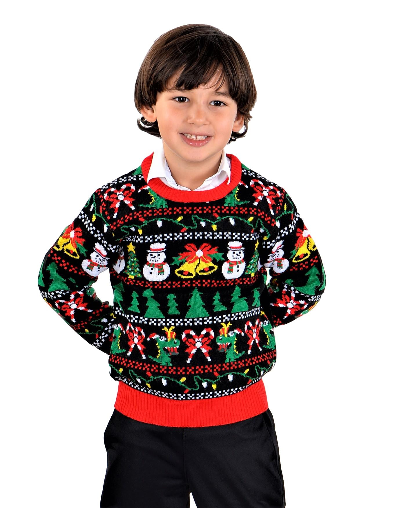SoCal Look Boys Ugly Christmas Sweater T-Rex Christmas Tree Pullover Black 