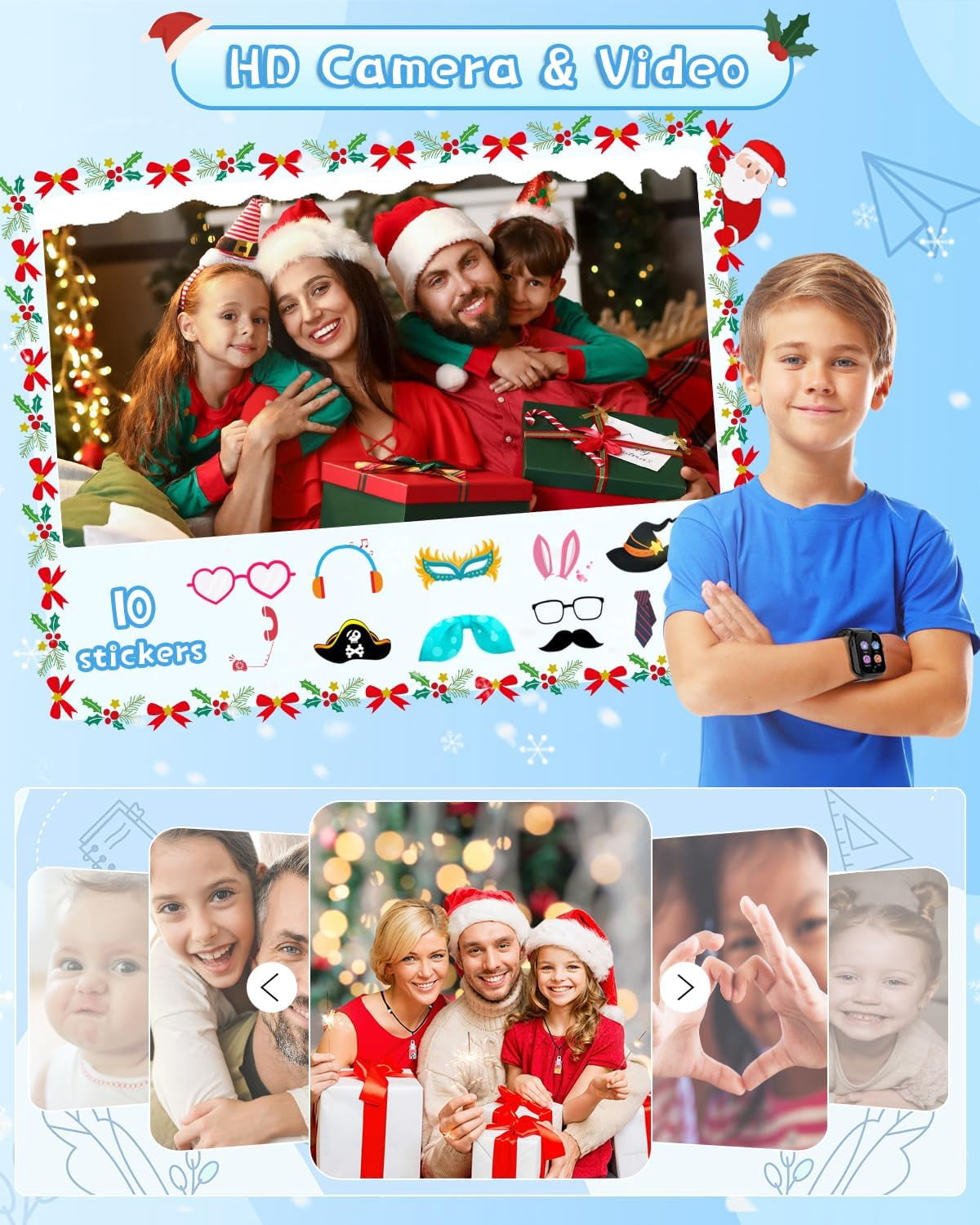 Kids Waterproof Smart Watch for 3-12 Year Old Boys Girls Learning Toys with 26 Puzzle Game 1.44'' HD Touchscreen Camera Video Music Audible Story Pedometer Alarm Watch for Christmas Learning Toy Gift