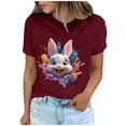 thumbnail image 2 of Tops de Cuello Alto para las Mujeres Amante Impreso Camiseta Cuello Redondo Manga Corta, Poliéster Spandex, 2 of 7