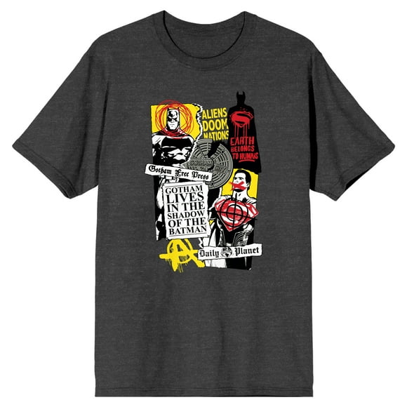 Batman V Superman Dawn Of Justice Collage Art Men's Heather Gray Graphic T-Shirt-Medium