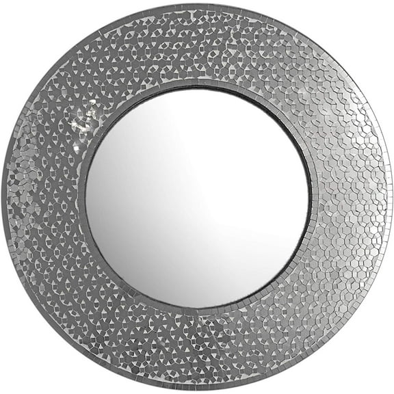 DecorShore 24" Decorative Mosaic Bathroom Mirror | Wall Mounted Mirror Accent Decor in Shiny Silver
