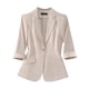 thumbnail image 2 of Blazer de mujer, moda informal, color liso, bolsillo, cuello vuelto, manga 3/4, blusa de dacrón, 2 of 5
