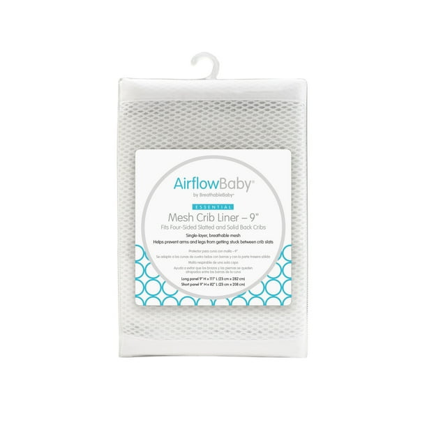 AirflowBaby Mesh Crib Liner, 9" AntiBumper, NonPadded White