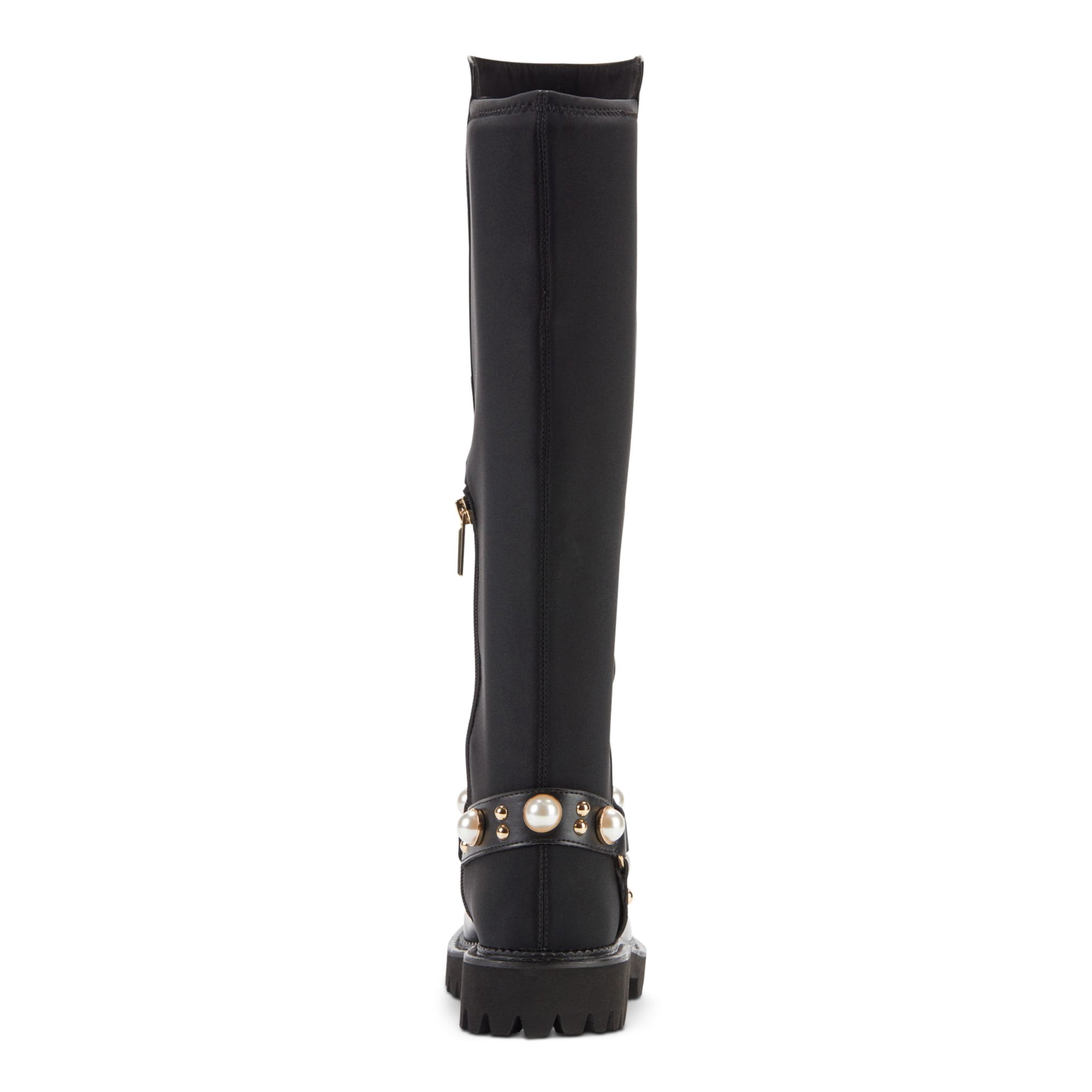 KARL LAGERFELD Womens Black Embellished Renley Round Toe Block Heel Leather  Riding Boot 11