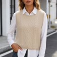 thumbnail image 6 of Unir Womens Vests Casual Solid Cable Knit Crew Neck Cropped Split Hem Polyester Sleeveless Sweater Vest Daily Basic Waistcoat S-XXL Cozy Wear 1Pc, 6 of 7