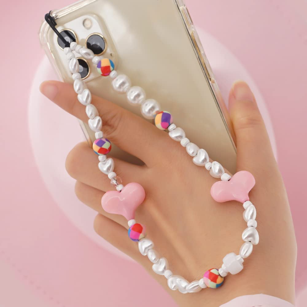 8 Pcs Beaded Phone Lanyard Wrist Strap Face Beaded Phone Charm Soft Ceramic Y2k 90s Cell Phone Strap Charm Star Pearl Rainbow Color Phone Chain Strap Anti Lost Cute Phone Accessories for Women Girls 