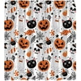 thumbnail image 4 of Happy Halloween Shower Curtain Cute Cartoon Pumpkin Spooky Ghost Orange Pumpkin Head Icons Funny Black Cat Spider’s Web Skull Skeleton Witch Hat Fabric Bath Curtain Set with Hook, 4 of 5