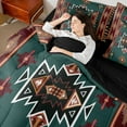 thumbnail image 5 of Homewish Hippie Aztec Female Bedding Comforter Set 7pcs, Vintage Western Green Triangle King Bedding Sets, Bohemian Mandala Theme Reversible Bed Sheets, Ultra Soft Bedroom Decor, 5 of 8