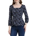 thumbnail image 1 of Unique Bargains Blouse à Manches Longues à Encolure Carrée à Fleurs pour Femmes, 1 of 6