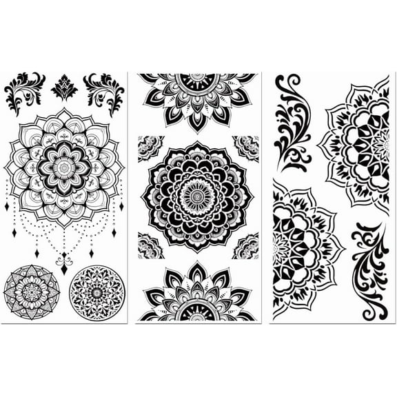 Rub on Transfer Decals for Furniture Crafts Decor 6"x12" Black Mandala Pattern 3Pcs Waterproof UV DTF Transfer Sticker for Lingerie Chests Drawer Dresser Glass Porcelain Wood Plastic