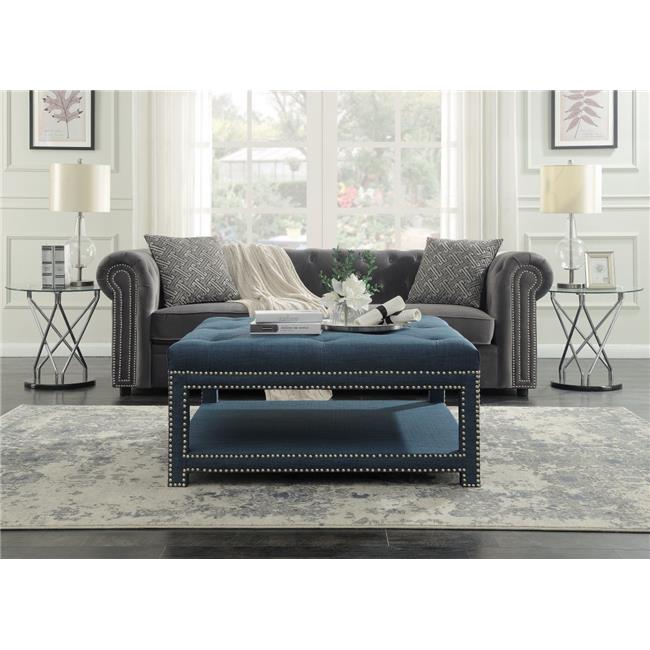 Fct2786 Micah Coffee Table Ottoman 2 Layer Polished Nailhead Tufted Linen Bench For Modern Transitional 44 Blue Com Fct2786 Micah Coffee Table Ottoman 2, Nailhead Coffee Table Ottoman