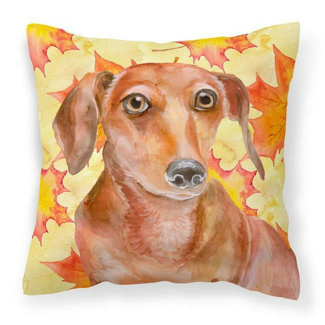 Carolines Treasures BB9968PW1414 Coussin Décoratif en Tissu Dachshund Rouge Automne