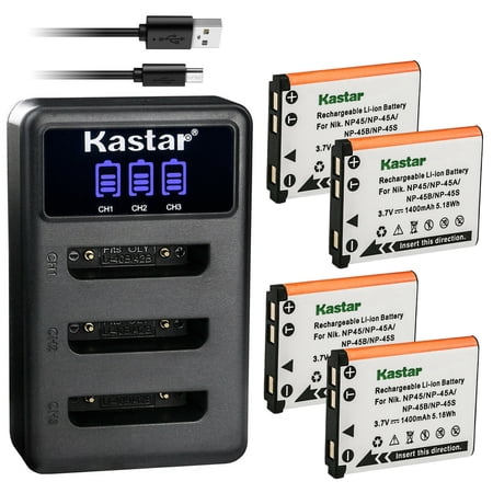 Kastar 4 Pack Battery and LCD Triple USB Charger Compatible with Fujifilm FinePix Z100fd Z110 Z11 FinePix Z200fd Z250fd FinePix Z300 FinePix Z700EXR Z707EXR FinePix Z800EXR Z808EXR