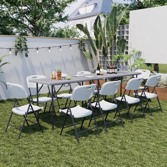 Folding Table 4 Foot with Mesh Bag, Indoor Outdoor Heavy-Duty Portable w/Handle,Fold-in-Half for Picnic, Party, Camping, Light Grey