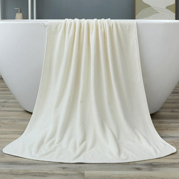 Fmbmuo Large Beach Towel Soft Thickened Absorbent Adult, Solid Color Traditional White 1 Pcs 55" x 27.5" Bath Towels Travel Things for Vacation