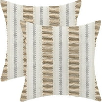Brown Grey Gray Outdoor Pillow Covers 18 x 18 Inch, Beige Polka Dots Stripe Decor Throw Pillows for Couch Bed, Boho Modern Farmhouse Decorative Pillowcase Linen Cushion Cover Set of 2