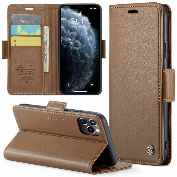 Funda tipo cartera iPhone 11 Pro Max con cierre magnético, RFID, tarjetero, soporte, carga inalámbrica