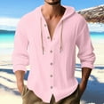 thumbnail image 2 of VBTAPA Men Cotton Linen Long Sleeve Button Down Shirt Summer Casual Hawaiian Beach Tops Lightweight Drawstring Hoodies Pink XXXXL, 2 of 7
