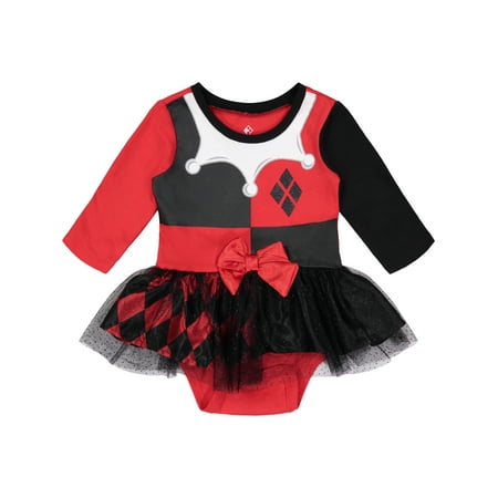 Warner Bros. Harley Quinn Infant Baby Girls' Costume Bodysuit Dress, 18