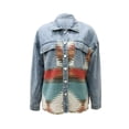 thumbnail image 6 of Women's Aztec Denim Jacket Button Down Shirt Jacket Color Stitching Denim Jean Jackets Shackets Orange S, 6 of 9
