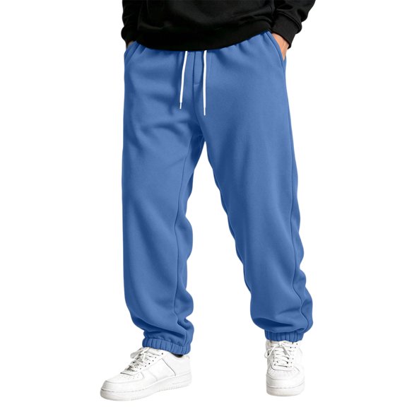 Men's Jogger Sweatpants Drawstring Elastic Waist Casual Relaxed Fit Athletic Solid Color Lounge Trousers with Pockets