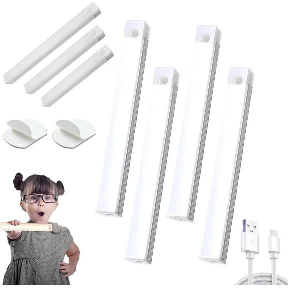Punch-Free Smart Sensor Magnetic Rechargeable LED Lights, Under Cabinet Lighting, Motion Sensor Light Indoor, Wireless Under Cabinet Lighting for Kitchen, Stairs, Wardrobe