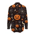 thumbnail image 5 of Women's Pumpkin Print Blouse Long Sleeve Button Up Shirt with Collared Neckline Casual Novelty Graphic Top for Holiday Party Spiderweb Crescent Moon Fall Festive Apparel, 5 of 5