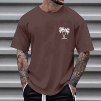 Zynviq Shirts Men Short Sleeve Brown Casual Graphic Sport Crew Neck T Shirt Mens Trendy Tops,5XL