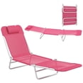 thumbnail image 2 of Outsunny Portable Sun Lounger, Lightweight Folding Chaise Lounge Chair w/ Adjustable Backrest & Pillow for Beach, Poolside, Patio, Silver Frame Pink, 2 of 9
