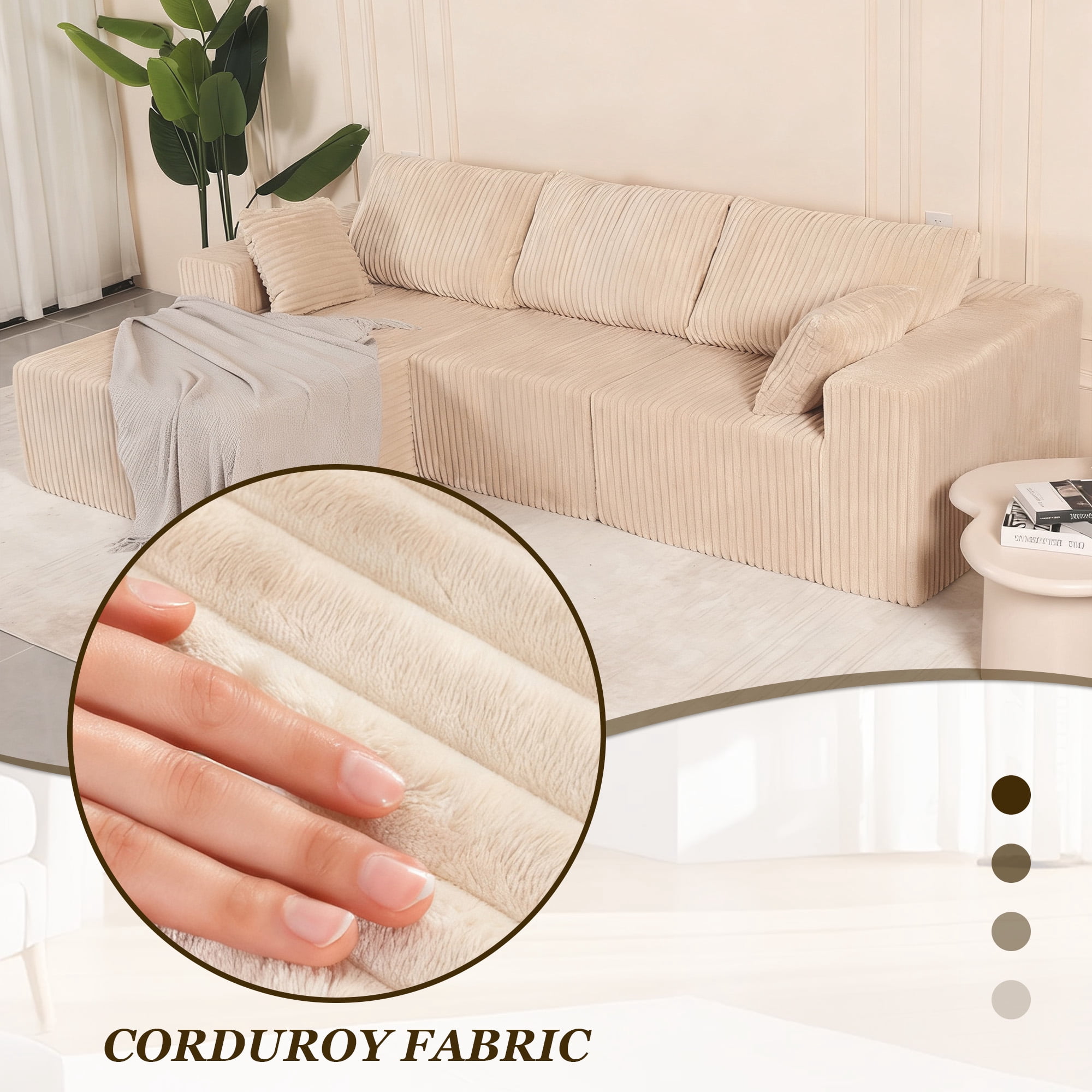 MOONMISS 110" Cloud Sectional Couch with L-Shape Chaise, Modern Modular Sofa with Deep Seat, Upholstered Couches with Back Cushion for Living Room Bedroom, No Assembly Required, Beige