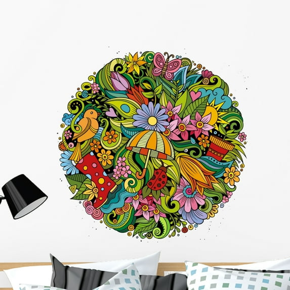 Colorful Spring Garden Umbrella Wall Decal Wallmonkeys Peel and Stick Decals for Girls (36 in H x 36 in W) WM502877