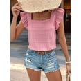 thumbnail image 4 of Women'S Casual Summer Square Neck Tank Tops Sleeveless Ruffle Chiffon Blouses Top Shirts Pink S, 4 of 9